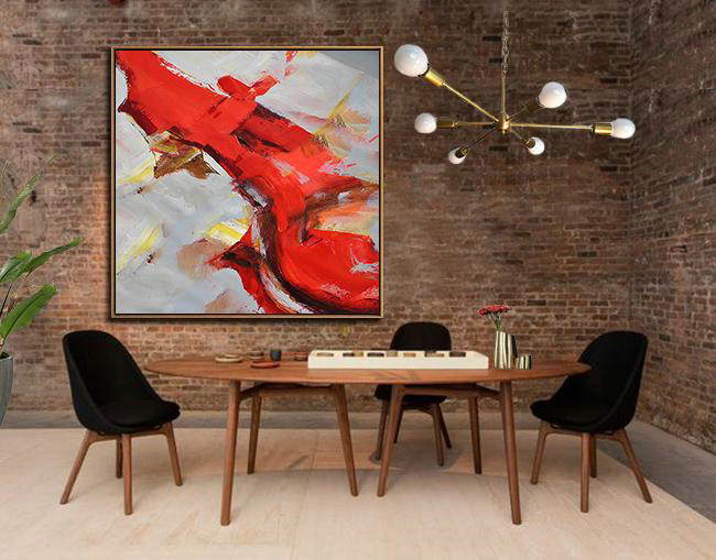 Hand Painted Extra Large Abstract Painting,Oversized Palette Knife Painting Contemporary Art On Canvas,Large Living Room Wall Decor,Grey,Red,Brown,Yellow.etc